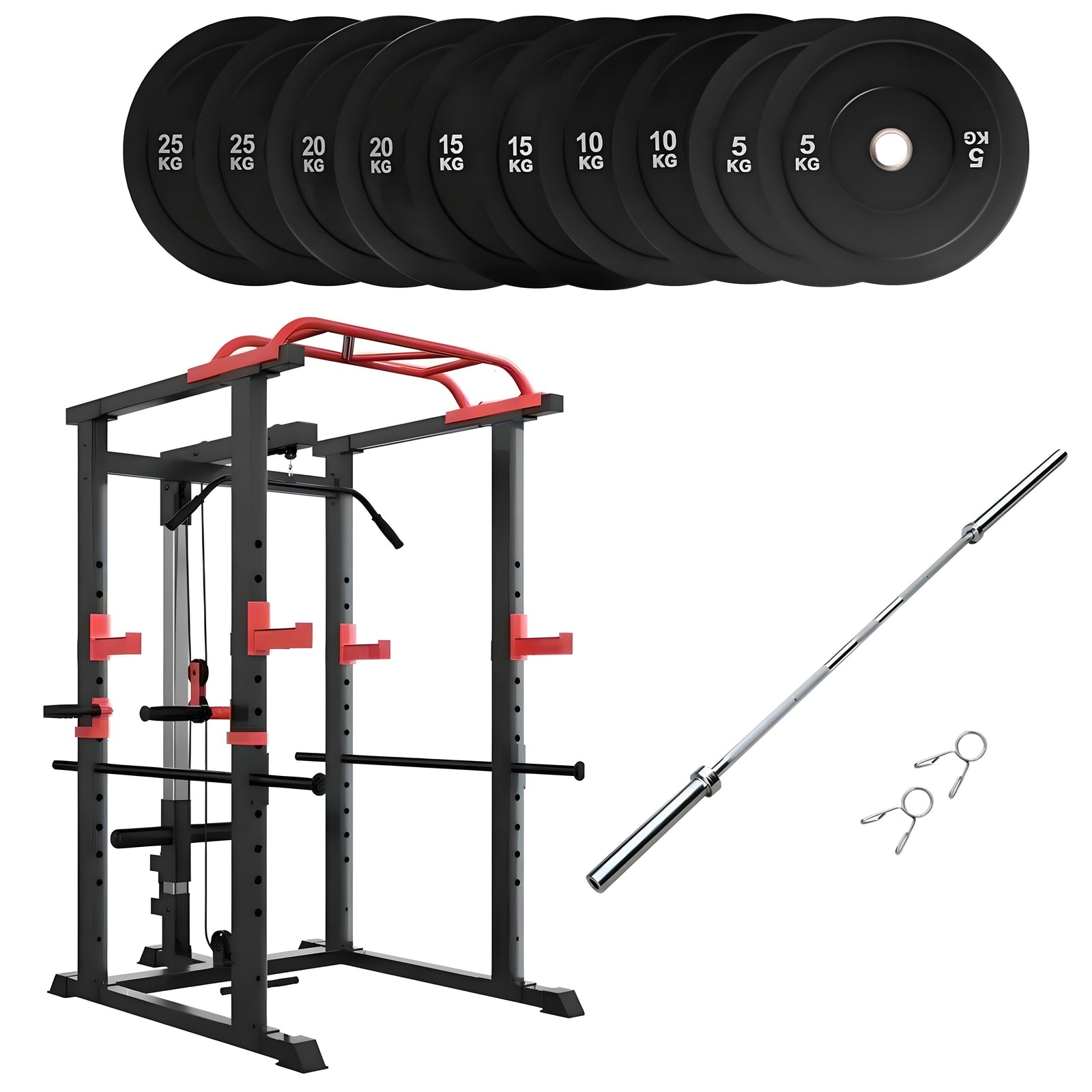 150kg Bumper Plates + Power Multi Cage + Olympic Barbell 6ft or 7ft