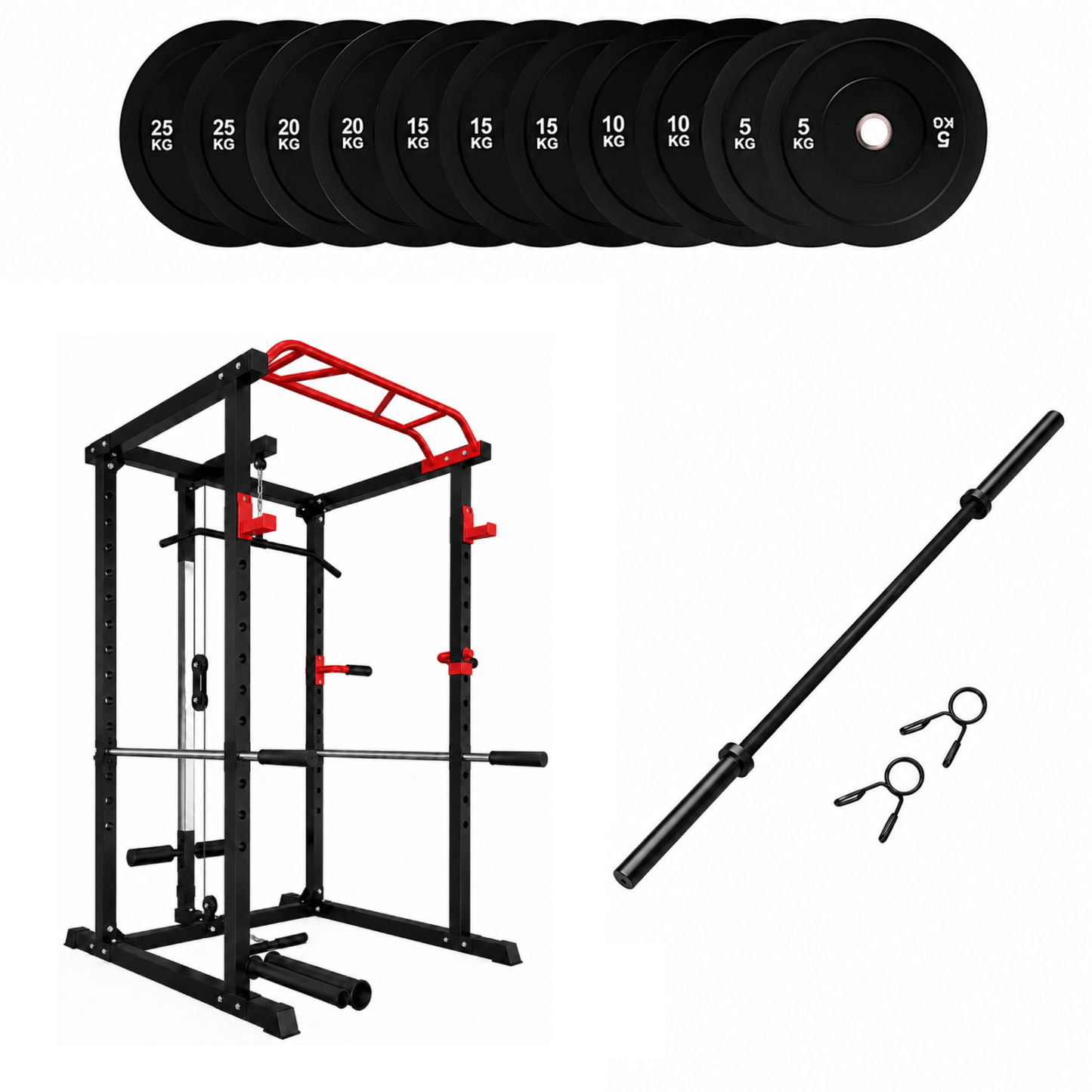 150kg Bumper Plates + Power Multi Cage + Olympic Barbell 6ft or 7ft