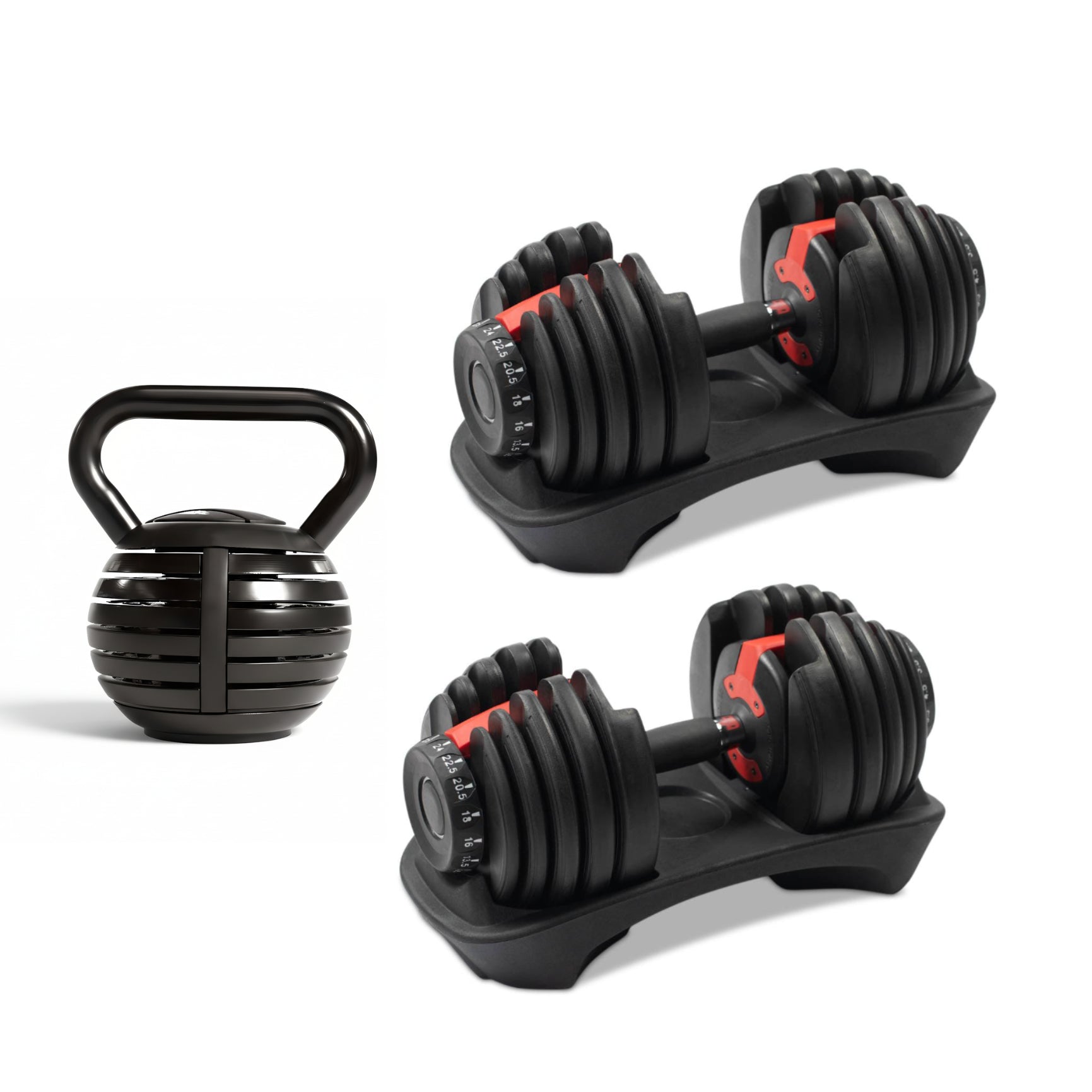Adjustable 24kg Dumbbells Pair & 18kg Adjustable Kettlebell