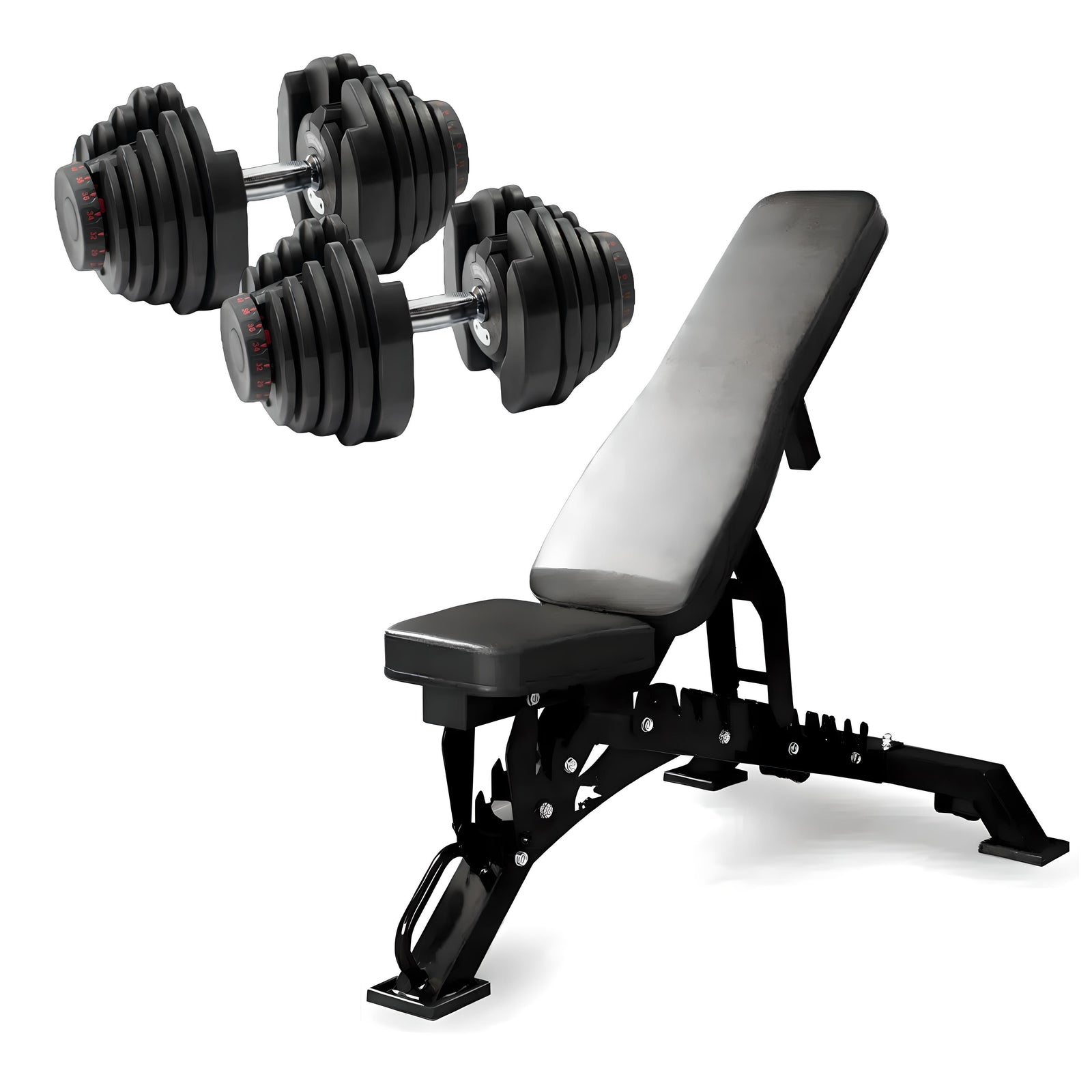 Adjustable Weight Bench + 2x40kg Adjustable Dumbbells