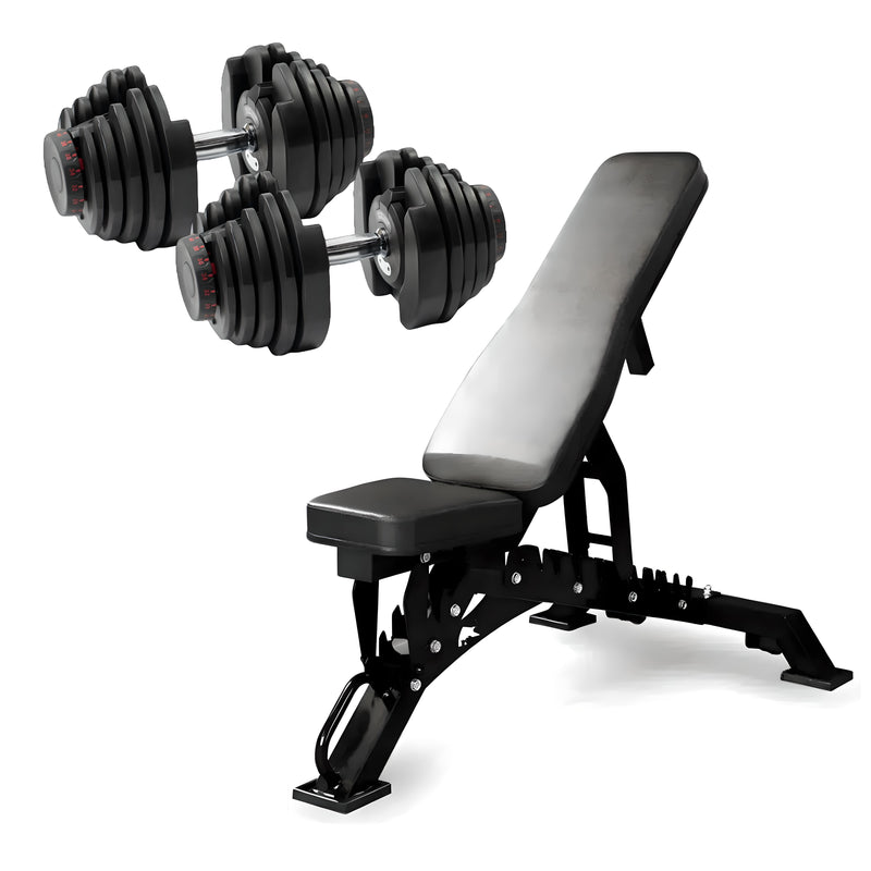 Adjustable Weight Bench + 2x40kg Adjustable Dumbbells