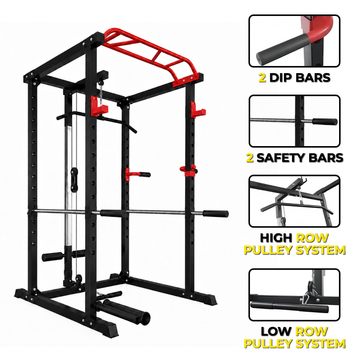 150kg Bumper Plates + Power Multi Cage + Adjustable Weight Bench + Olympic Barbell 6ft or 7ft