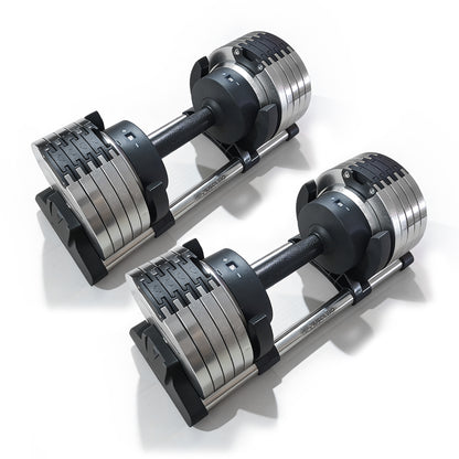 Adjustable Dumbbells 24/36/44kg Pair with 2kg Increments new design sliver