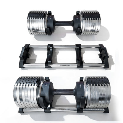 Adjustable Dumbbells 24/36/44kg Pair with 2kg Increments new design sliver