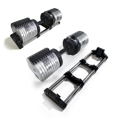 Adjustable Dumbbells 24/36/44kg Pair with 2kg Increments new design sliver