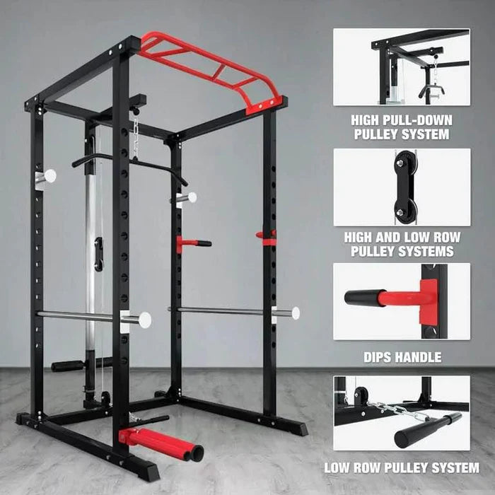 150kg Bumper Plates + Power Multi Cage + Adjustable Weight Bench + Olympic Barbell 6ft or 7ft