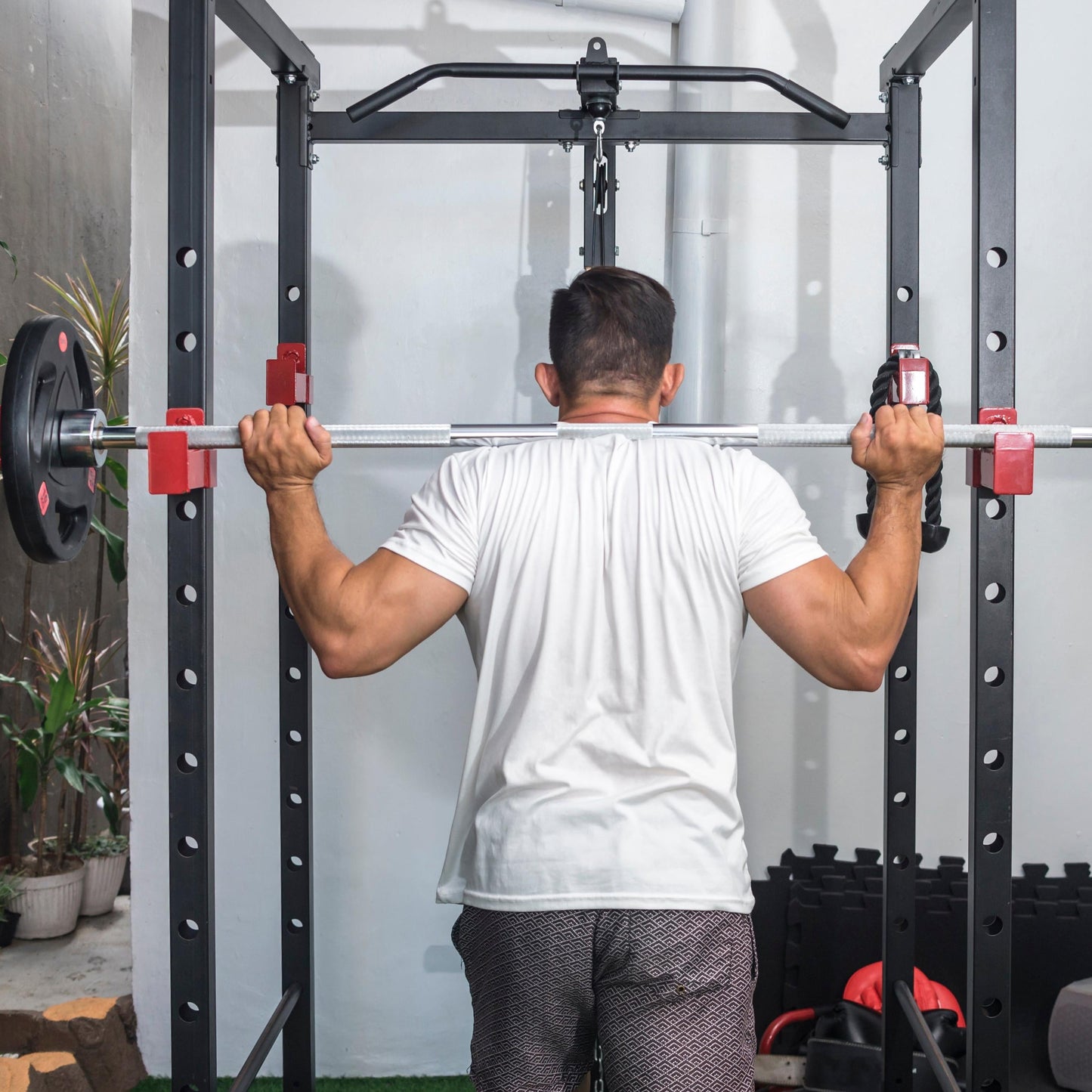 150kg Bumper Plates + Power Multi Cage + Adjustable Weight Bench + Olympic Barbell 6ft or 7ft