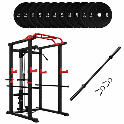 150kg Bumper Plates + Power Multi Cage + Olympic Barbell 6ft or 7ft