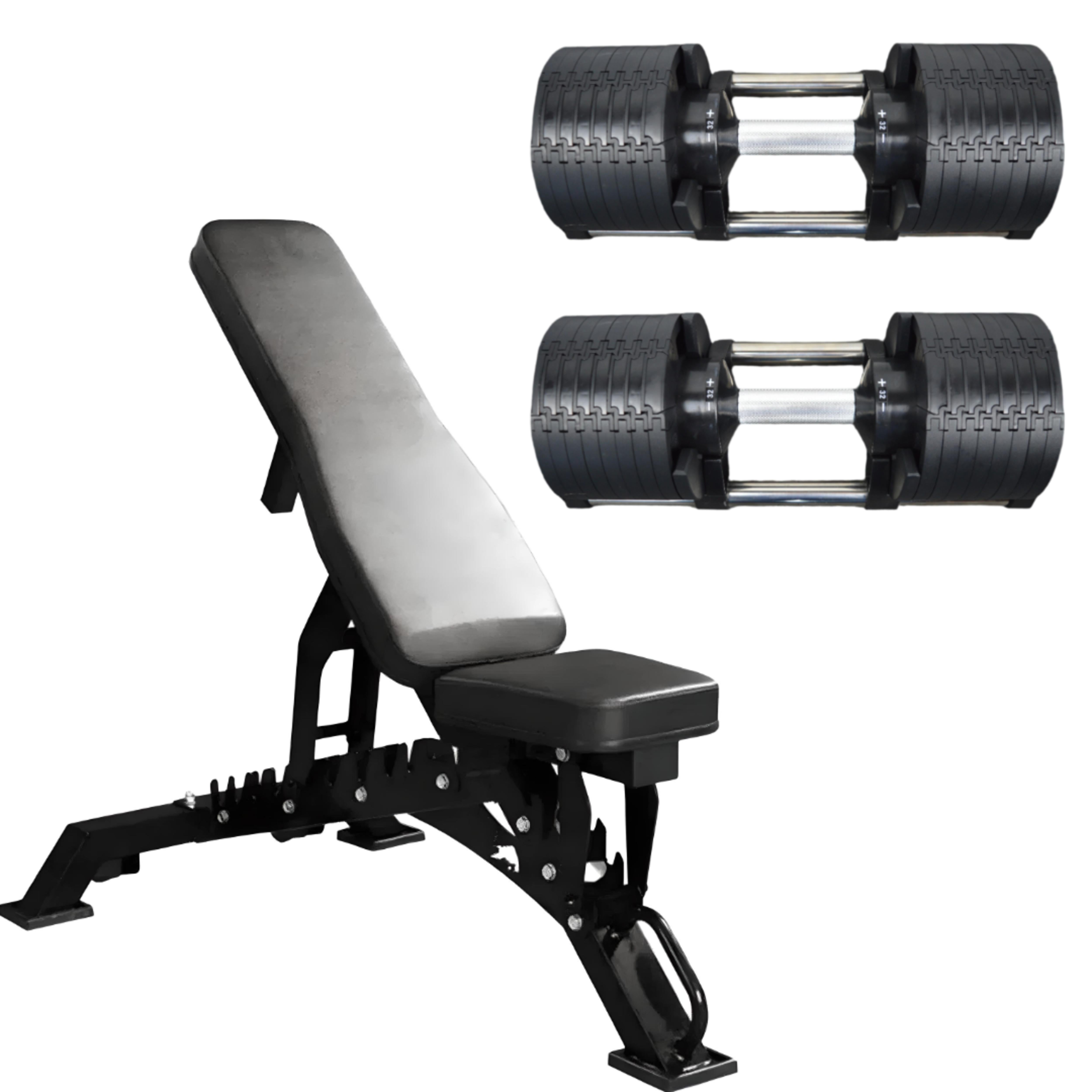 Adjustable Dumbbell Set – 2x 32KG, Solid Steel, With Stand, Weight