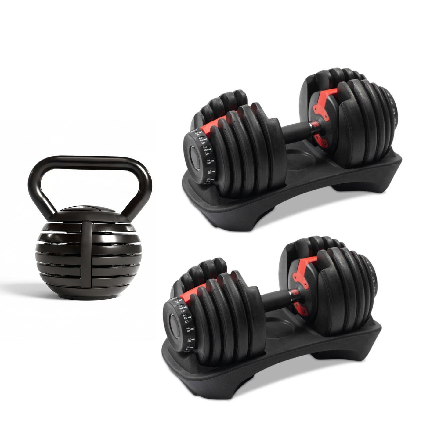 Adjustable 24kg Dumbbells Pair & 18kg Adjustable Kettlebell Package