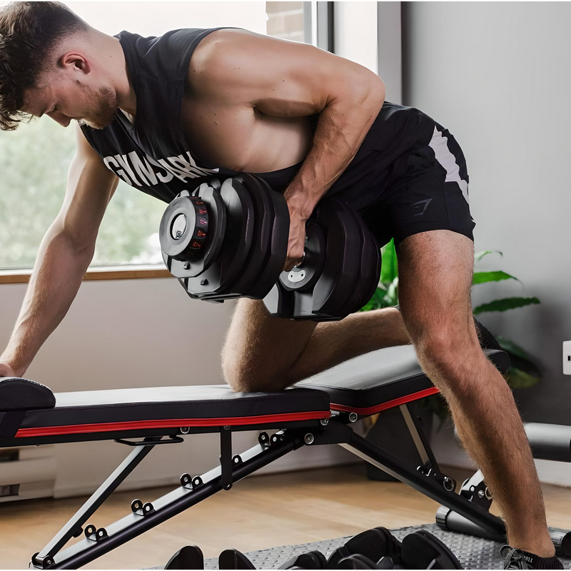 Adjustable Weight Bench + 2x40kg Adjustable Dumbbells