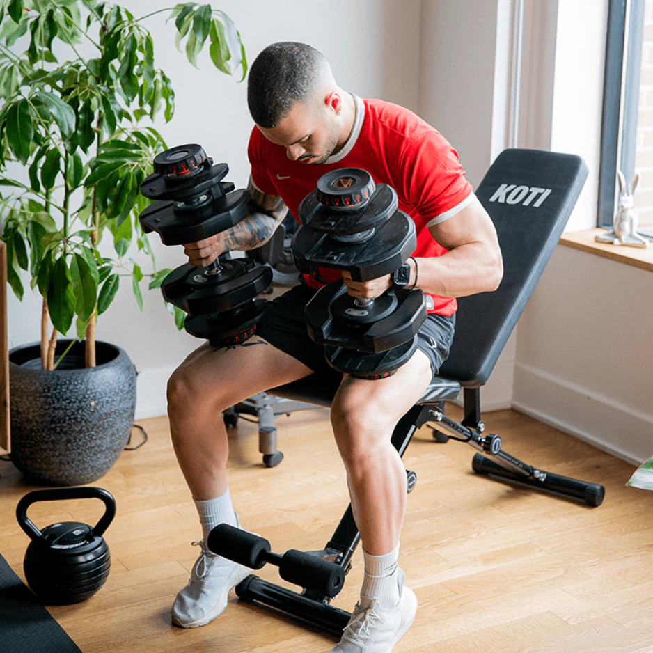 Adjustable Weight Bench + 2x40kg Adjustable Dumbbells