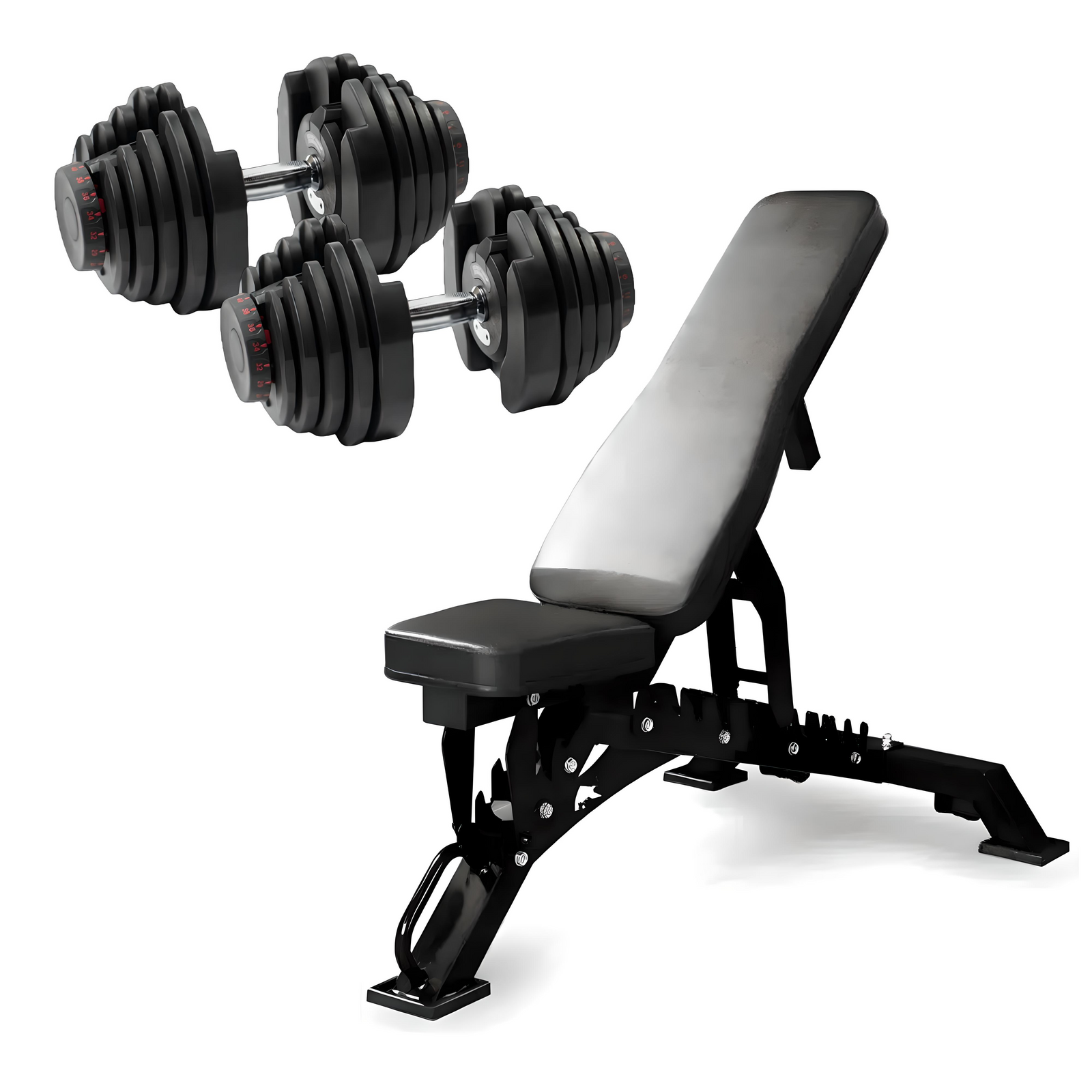 Adjustable Weight Bench + 2x40kg Adjustable Dumbbells