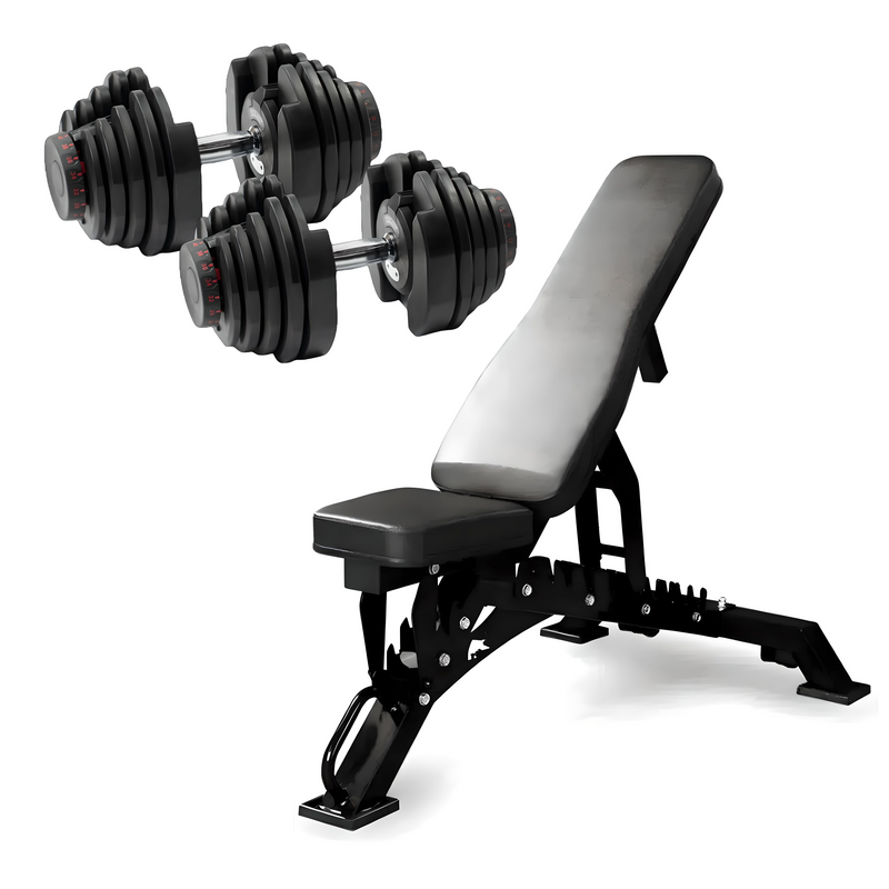 Adjustable Weight Bench + 2x40kg Adjustable Dumbbells