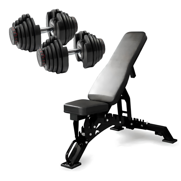Adjustable Weight Bench + 2x40kg Adjustable Dumbbells