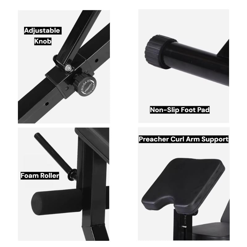 Adjustable Weight Bench with Preacher Curl and Leg Workout (Foldable)