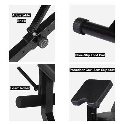 Adjustable Weight Bench with Preacher Curl and Leg Workout (Foldable)