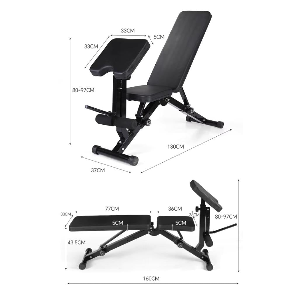 Adjustable Weight Bench with Preacher Curl and Leg Workout (Foldable)