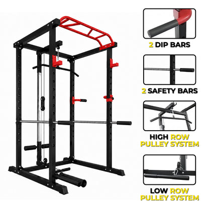 150kg Bumper Plates + Power Multi Cage + Adjustable Weight Bench + Olympic Barbell 6ft or 7ft
