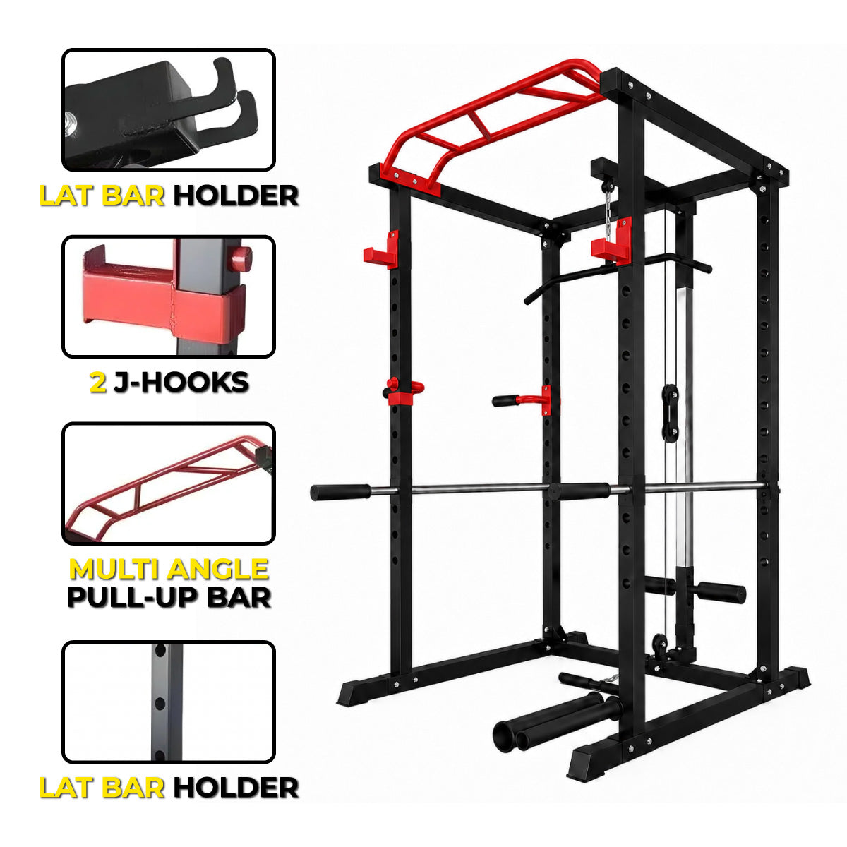150kg Bumper Plates + Power Multi Cage + Adjustable Weight Bench + Olympic Barbell 6ft or 7ft