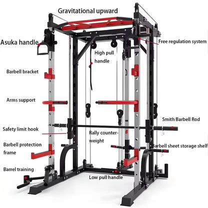 Smith Machine Power Rack Multi functional Training Machine With Cables