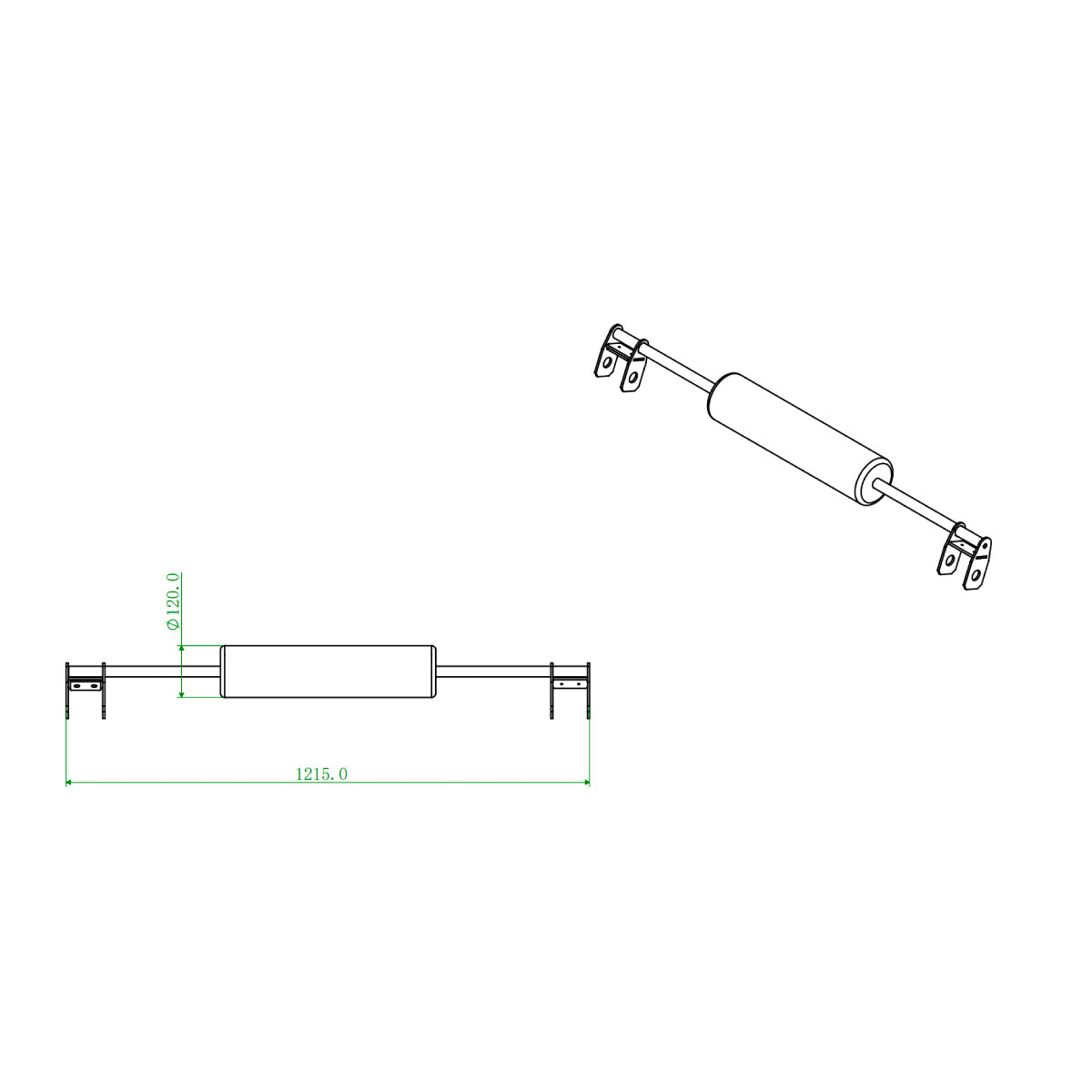Rack Mounted Leg Roller size and dimensions diagram